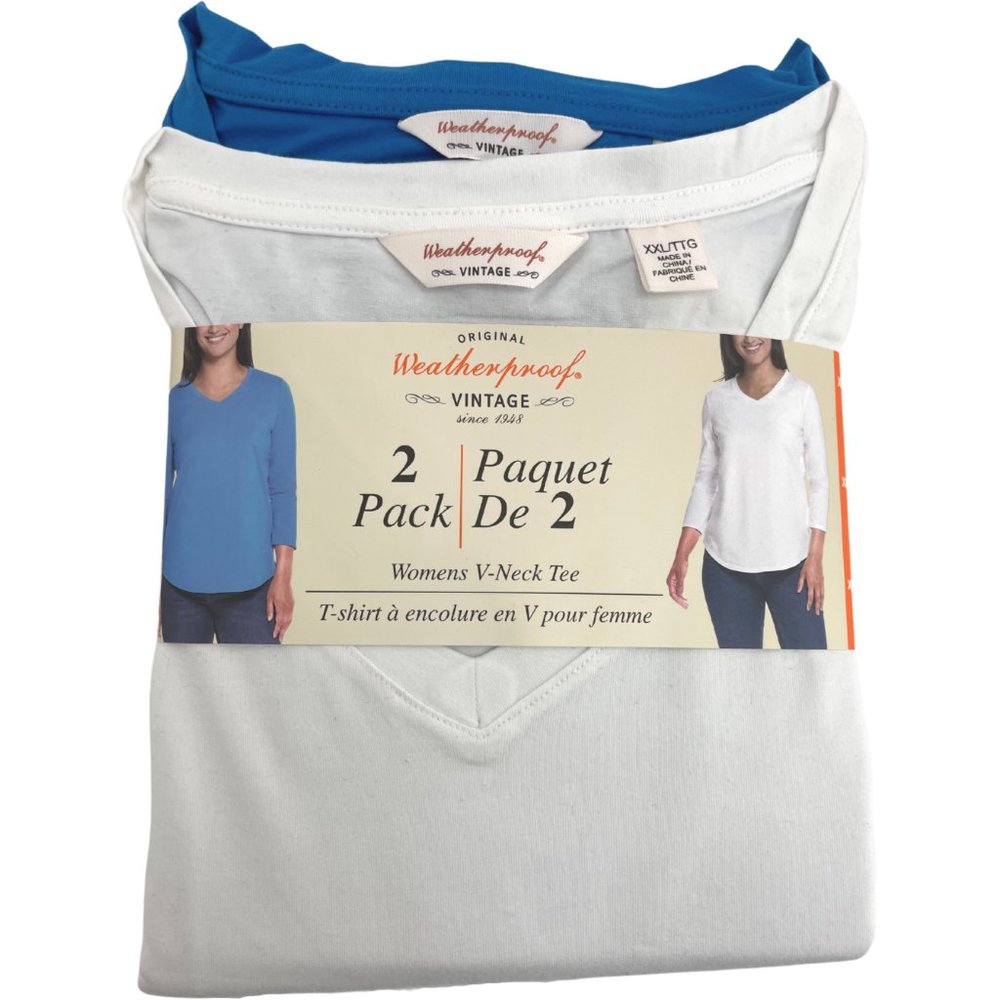Weatherproof | Women's V-Neck Tee | 2 Pack | White & Blue | Various Sizes